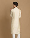 Manyavar Men Light Cream Jaquard Kurta Pajama