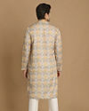 Manyavar Men Orange Grey Printed Kurta Set