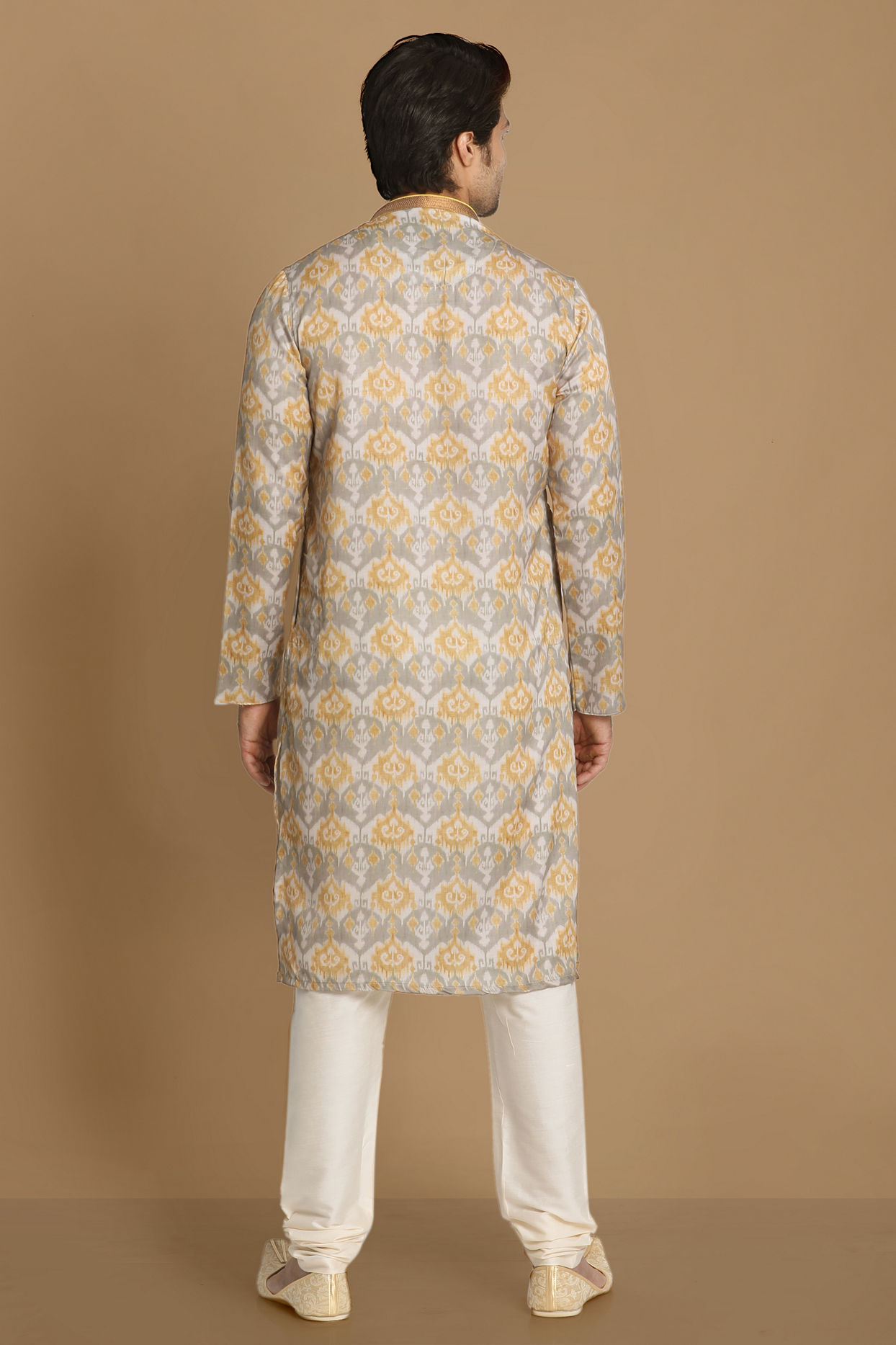Manyavar Men Orange Grey Printed Kurta Set