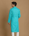 Manyavar Men Turquoise Green Self Striped Kurta Set