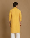 Manyavar Men Light Yellow Self Striped Kurta
