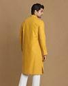 alt message - Manyavar Men Daffodil Yellow Self Design Kurta image number 2