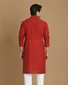 Manyavar Men Ruby Red Self Design Kurta image number 2