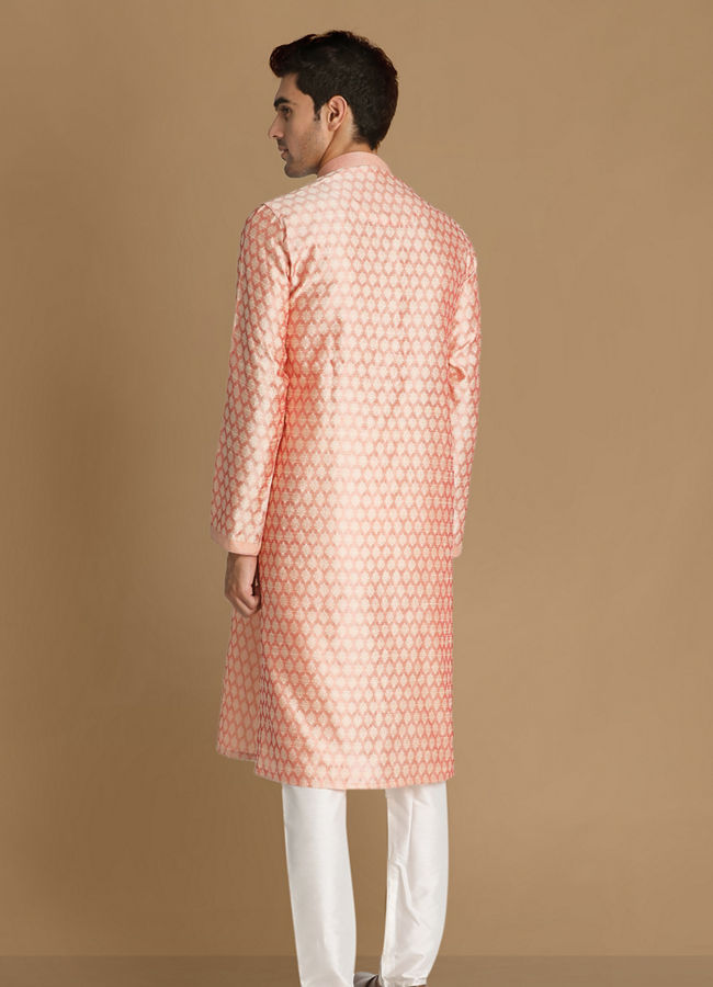 Manyavar Men Light Pink Self Design Kurta Set