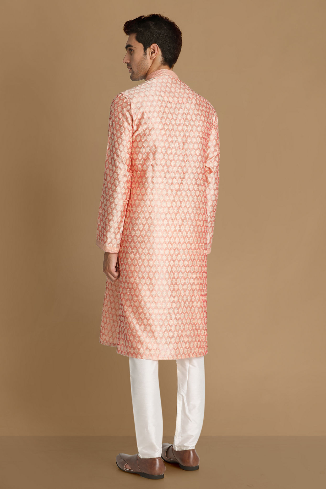 Manyavar Men Light Pink Self Design Kurta Set