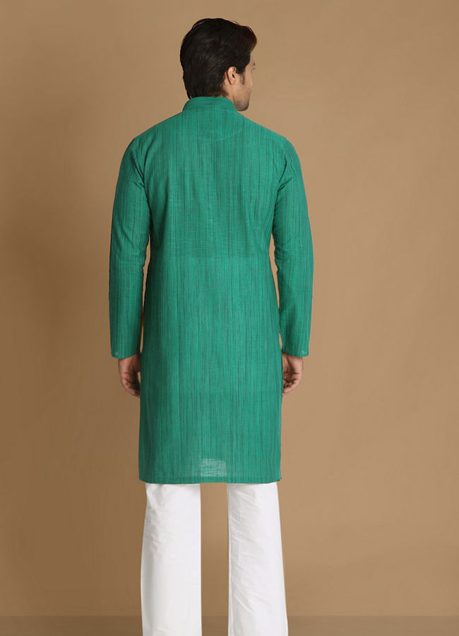 Manyavar Men Light Green Casual Kurta image number 2