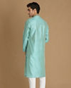 Manyavar Men Pastel Blue Self Design Kurta Pajama