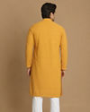 Manyavar Men Mustard Side Open Kurta With Chikankari Work