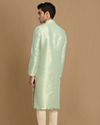 alt message - Manyavar Men Light Green Jacquard Kurta Set image number 2