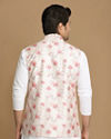 alt message - Manyavar Men Beige Jacket With Pink Floral Motifs image number 2