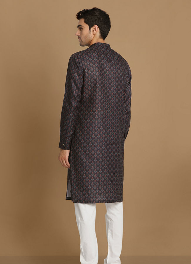 Manyavar Men Dark Blue Printed Kurta