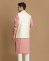 Manyavar Men Cream And Pink Kurta Jacket Set