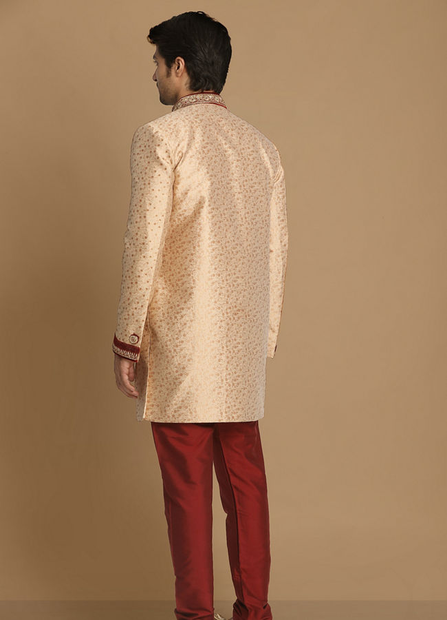 Manyavar Men Fashionable Fawn Indo Western Set