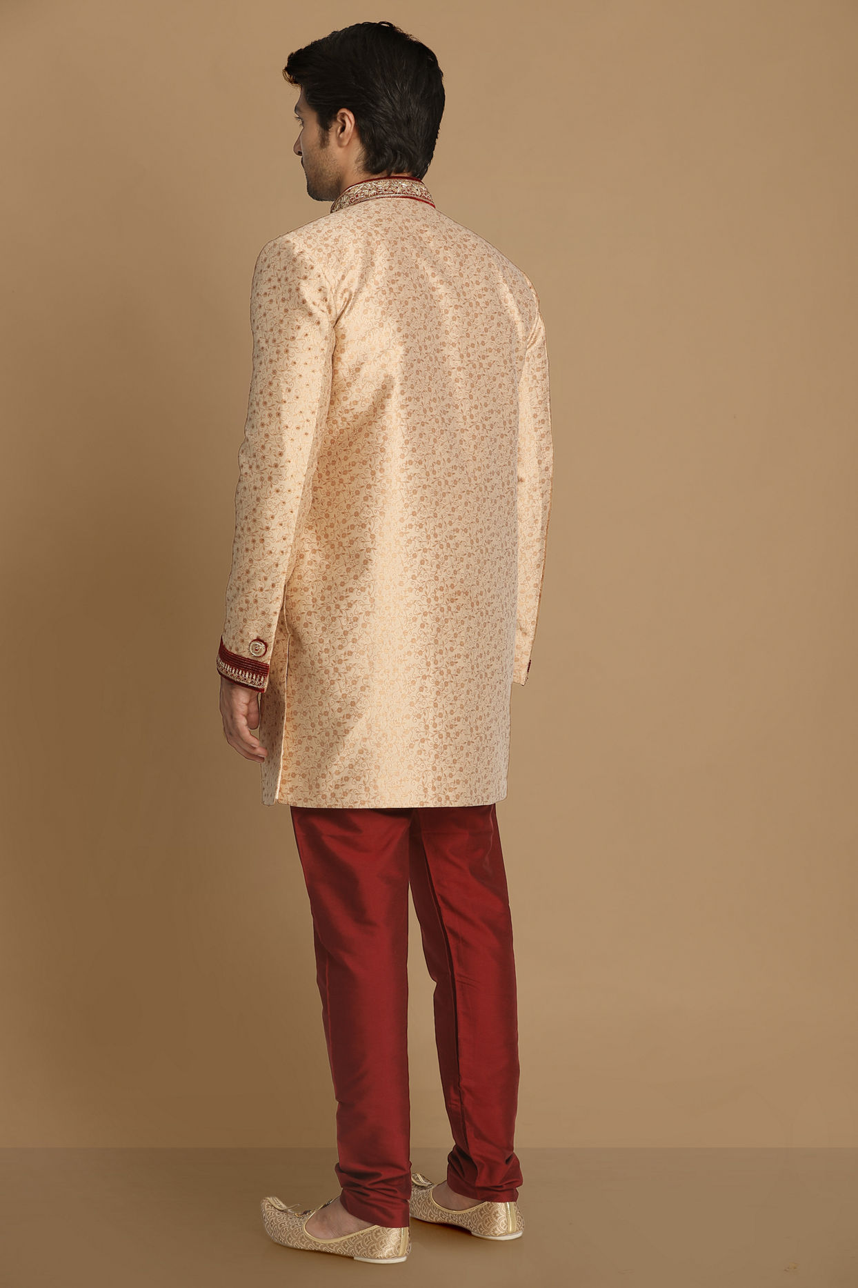 Manyavar Men Fashionable Fawn Indo Western Set