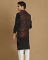 Manyavar Men Dark Blue Cherry Blossom Kurta Jacket