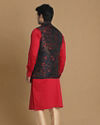 Manyavar Men Mesmerizing Red And Blue Kurta Jacket Set