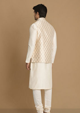 alt message - Manyavar Men Ivory Festive Kurta Jacket With Printed Motifs image number 2