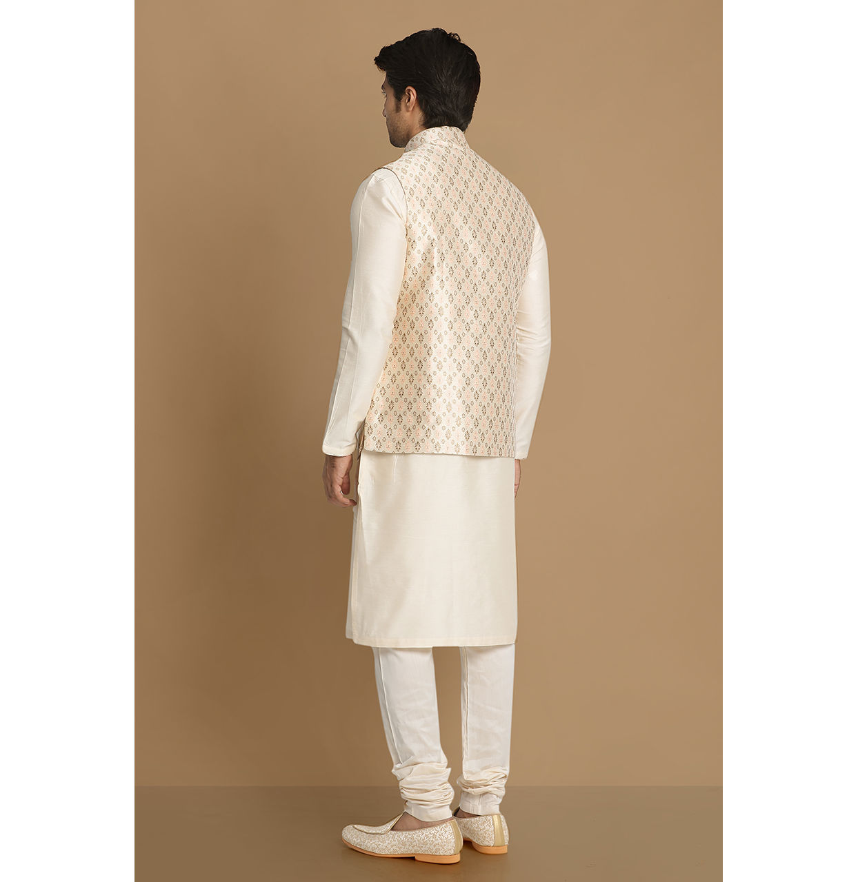 Manyavar Men Ivory Festive Kurta Jacket With Printed Motifs