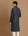 alt message - Manyavar Men Denim Blue Festive Kurta Jacket With White Pajama image number 2