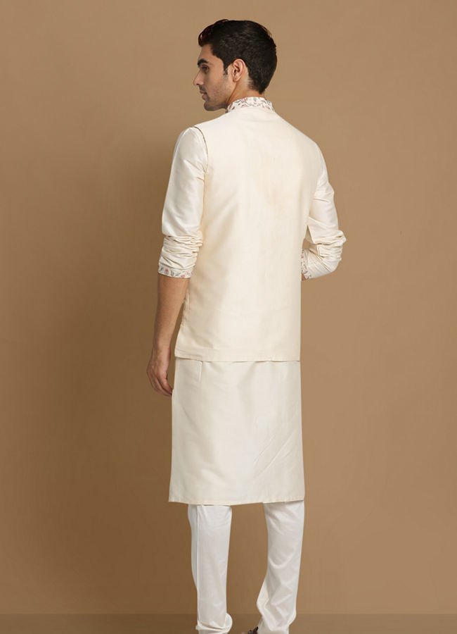 Manyavar Men Classic Floral Print Jacket Kurta Set
