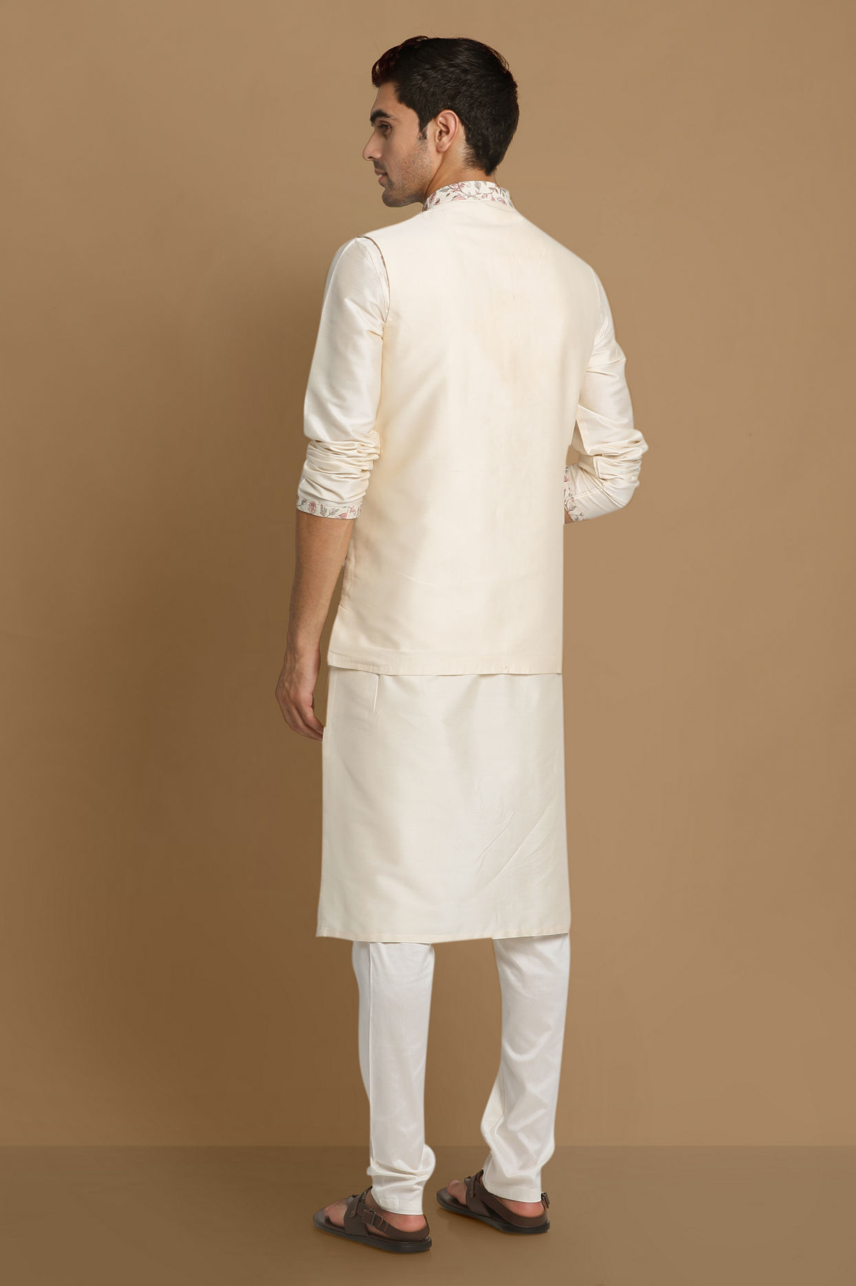 Manyavar Men Classic Floral Print Jacket Kurta Set