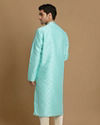 Manyavar Men Sea Green Jaquard Kurta Set