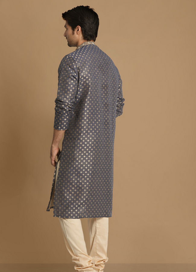 Manyavar Men Indigo Blue Booti Work Kurta Set