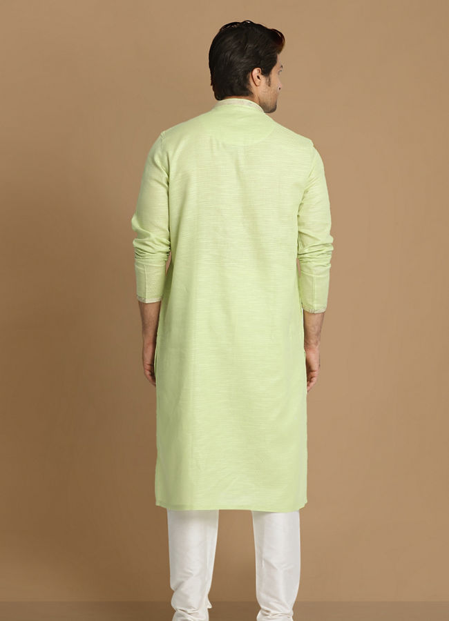 Manyavar Men Light Green Self Design Kurta Set