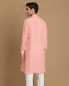 Manyavar Men Salmon Pink Self Chequered Kurta