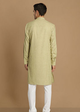 alt message - Manyavar Men Faded Green Side Open Self Design Kurta image number 2