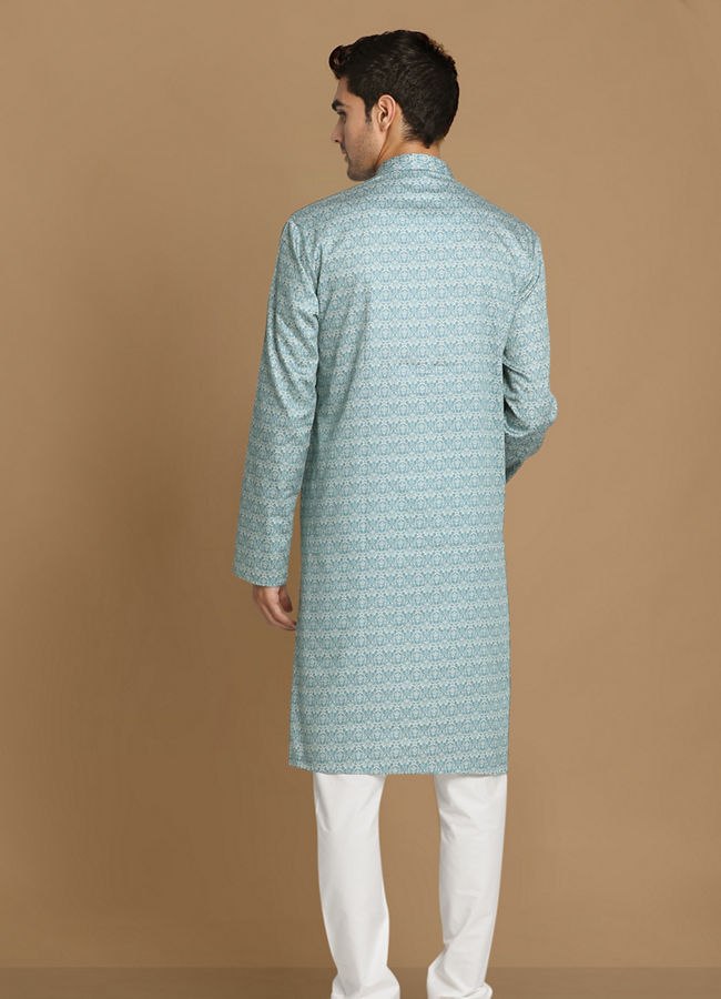 Manyavar Men Sky Blue Printed Kurta