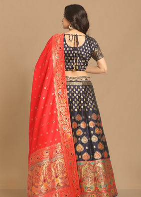 Mohey Women Brilliant Blue Weaved Benarasi Lehenga image number 3