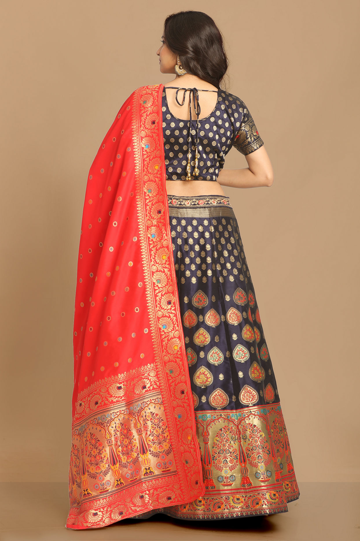 Mohey Women Brilliant Blue Weaved Benarasi Lehenga