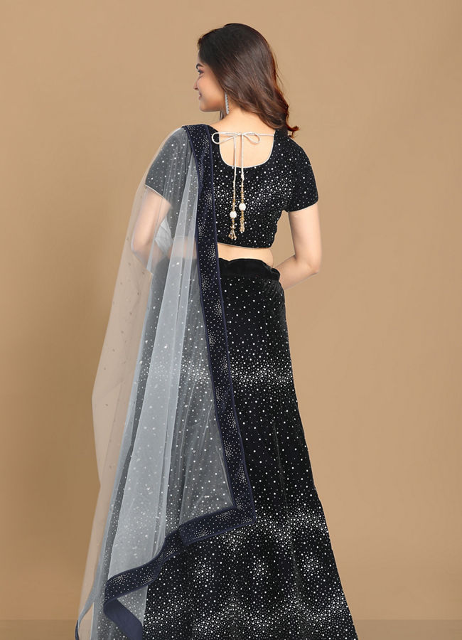 Mohey Women Blue Stone Embroidered Lehenga