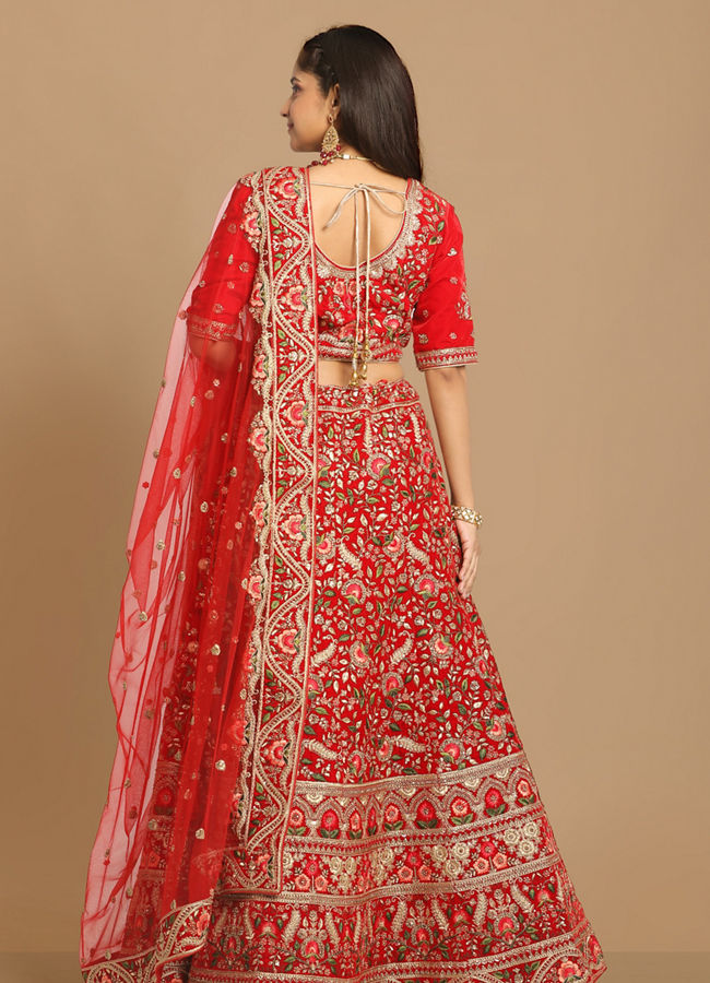 Mohey Women Red Floral Embroidered Bridal Lehenga