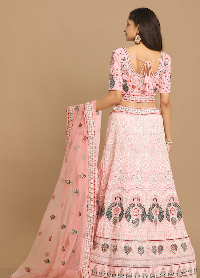 alt message - Mohey Women Light Pink Georgette Lehenga image number 3