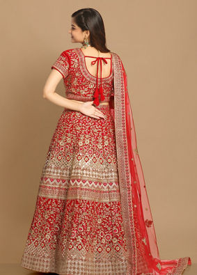 Mohey Women Magnificent Red Bridal Lehenga image number 3