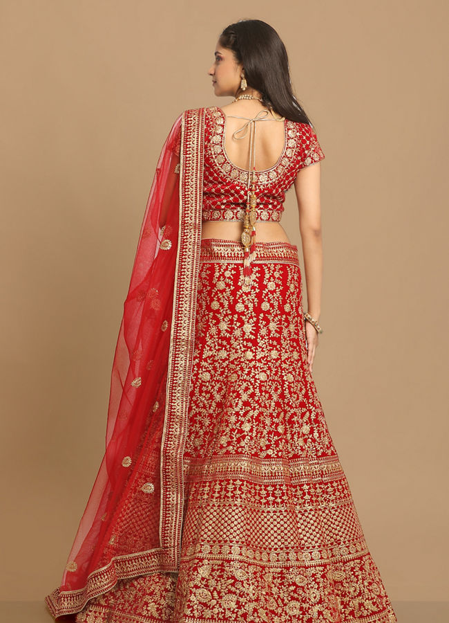 Mohey Women Red Zari Embroidered Bridal Lehenga