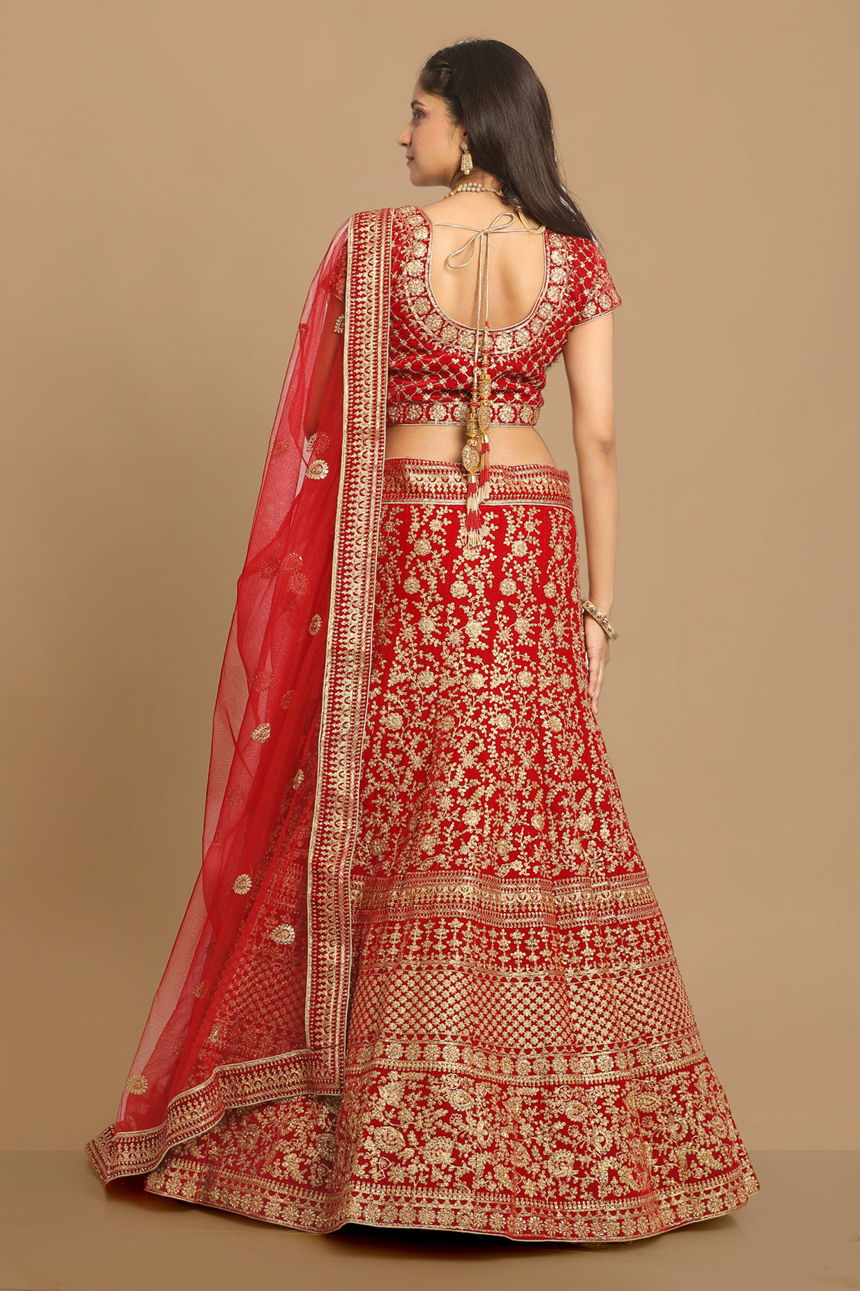 Mohey Women Red Zari Embroidered Bridal Lehenga
