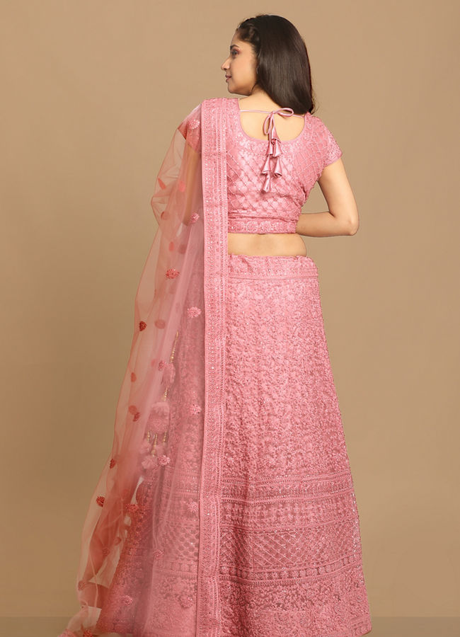 alt message - Mohey Women Beautiful Embroidered Pink Lehenga image number 3