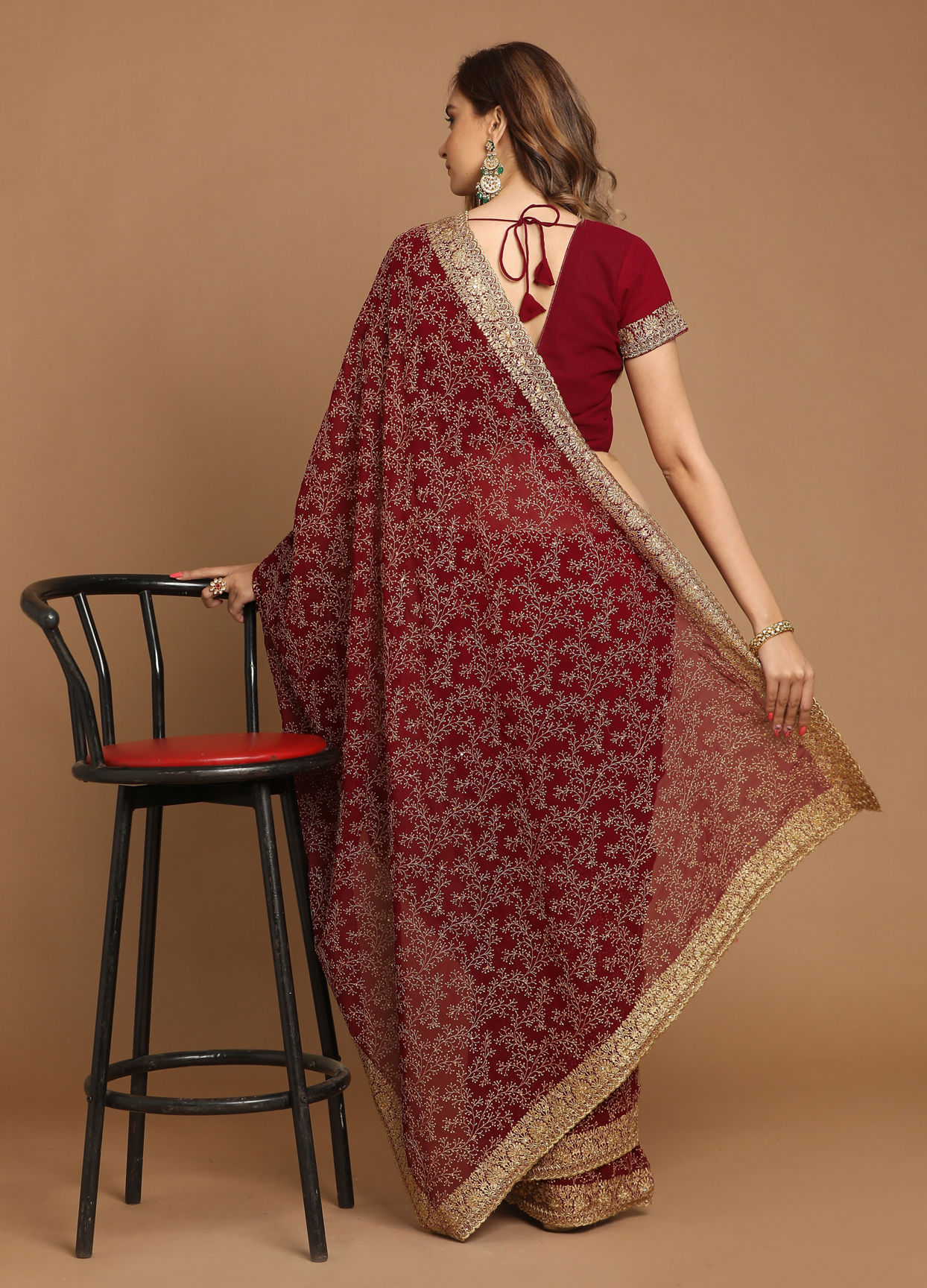 Mohey Women Gorgeous Wine Saree