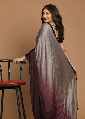 Partywear Wine And Grey Saree image number 3