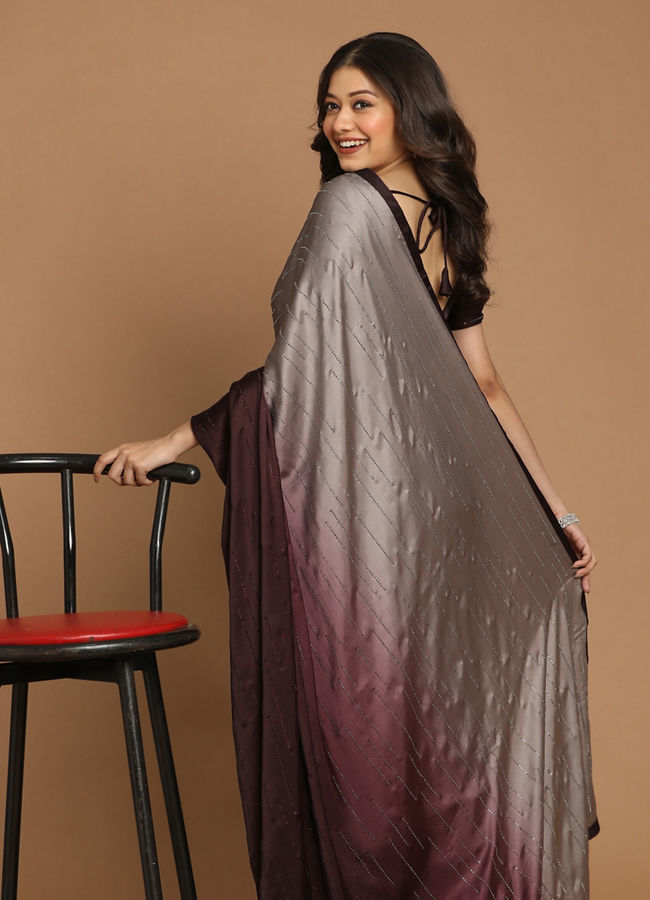 Partywear Wine And Grey Saree image number 2