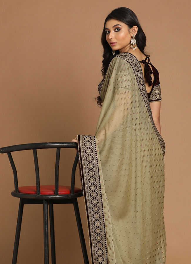 Enchanting Chiffon Pista Saree image number 2