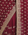 Royal Wine Embroidered Saree image number 2