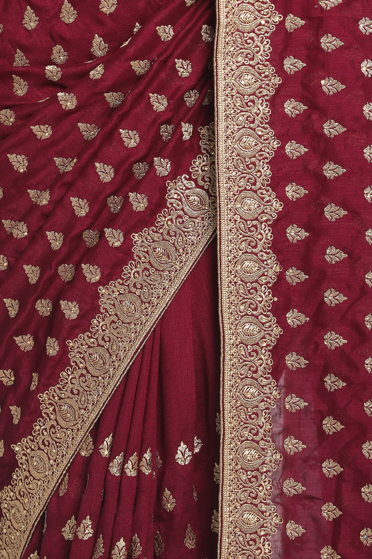 Royal Wine Embroidered Saree image number 2