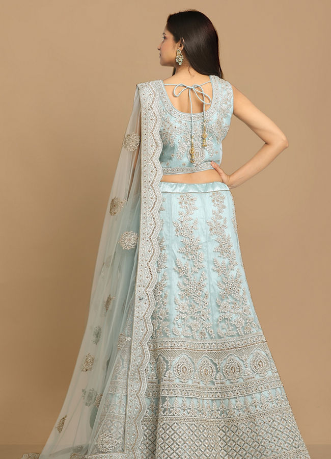 alt message - Mohey Women Graceful Light Blue Lehenga image number 3