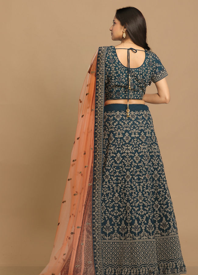 alt message - Mohey Women Exotic Blue Georgette Lehenga image number 3