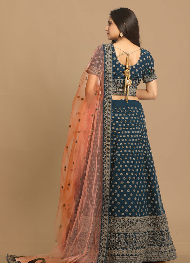 alt message - Mohey Women Blissful Blue Lehenga image number 3