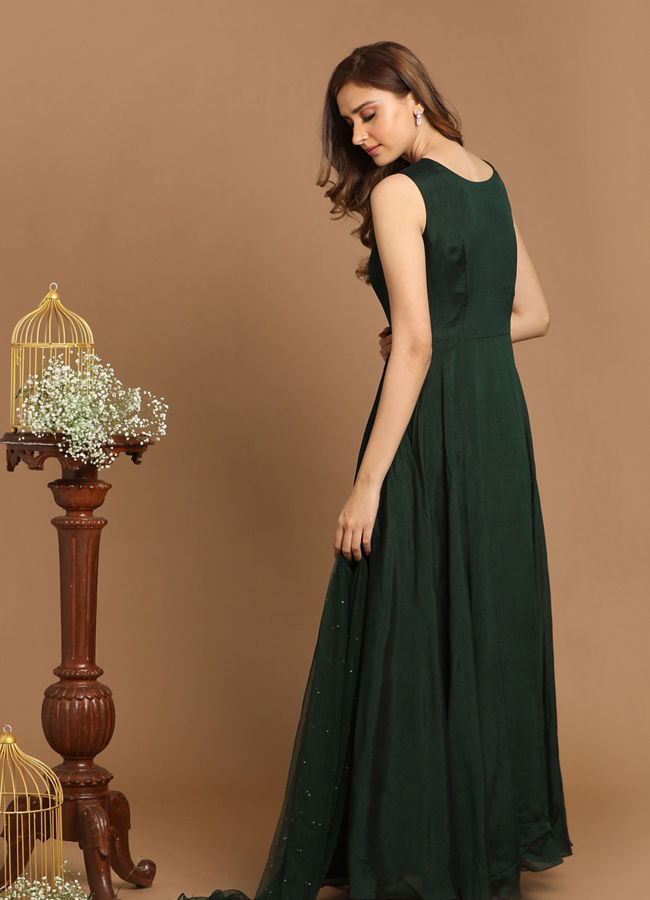 Impressive Bottle Green Gown image number 3